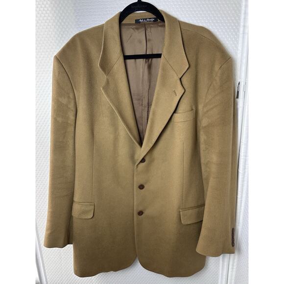 FENZIA 100% PURE CASHMERE Men's Sport coat Blazer 3 Button Camel 48L Jacket - Picture 12 of 16